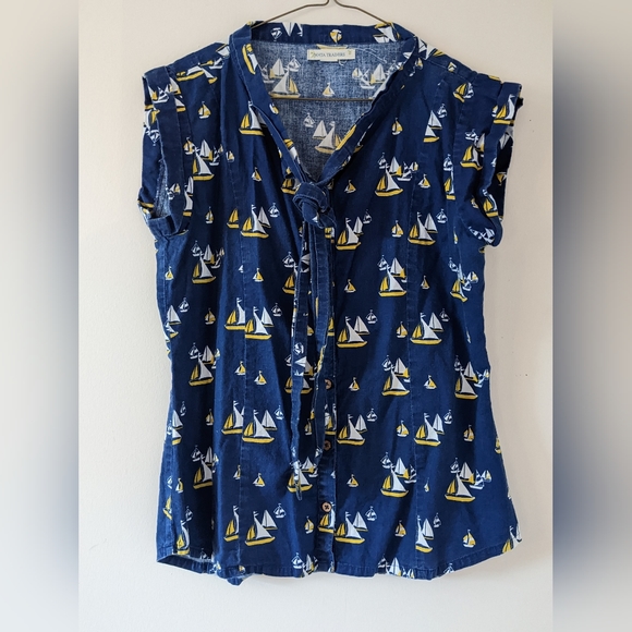 Short Sleeve Modcloth Yacht Button Up Shirt - Picture 1 of 5